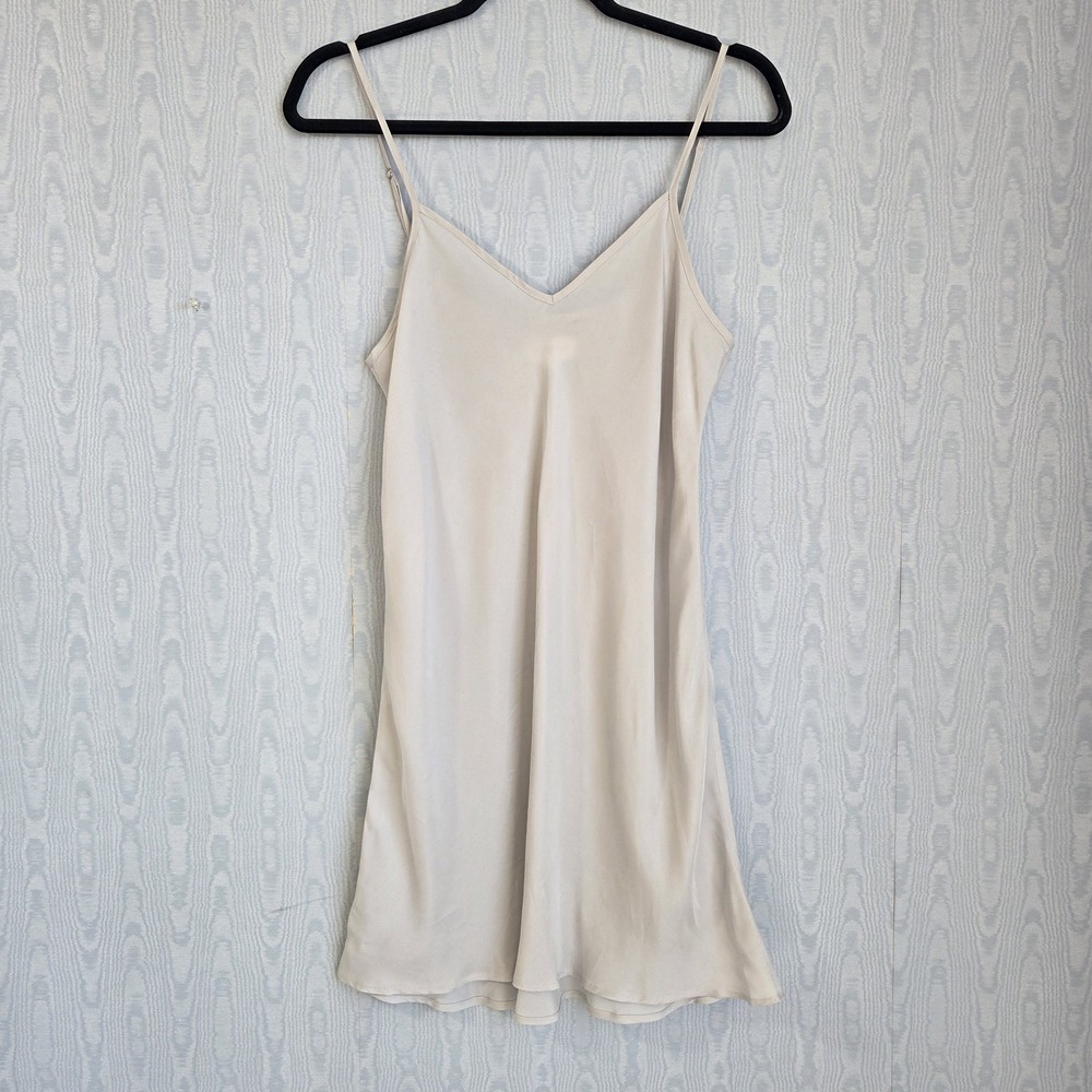 Lou & Grey S Slip Dress Stretch Satin Gray Mini Basic Minimalist 90s Grunge
